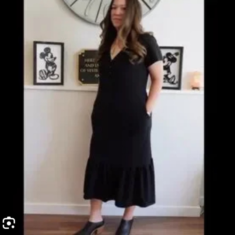 Smash + Tess Black Ruffled Sheath Midi Dress